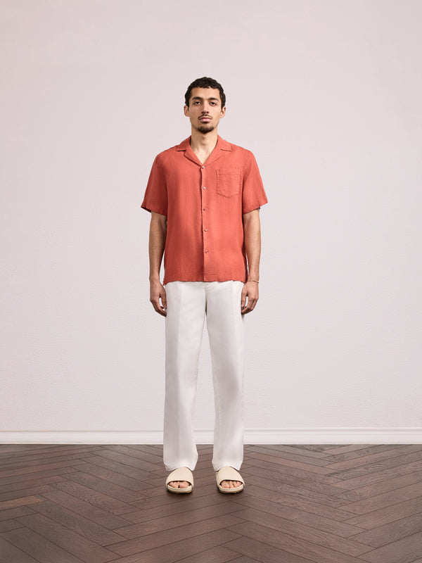 Frescobol Carioca ANGELO LINEN SHIRT Coral Rose