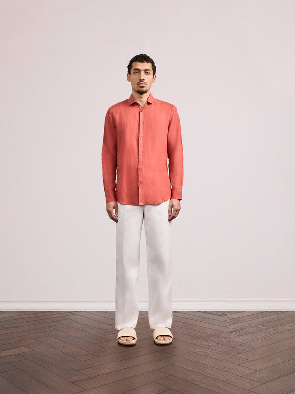 Frescobol Carioca ANTONIO LINEN SHIRT Coral Rose