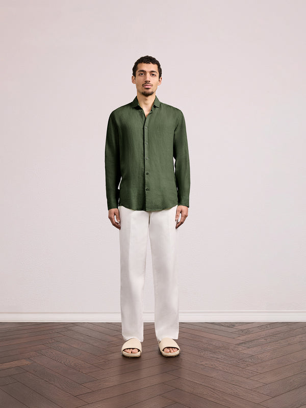 Frescobol Carioca ANTONIO LINEN SHIRT Evergreen
