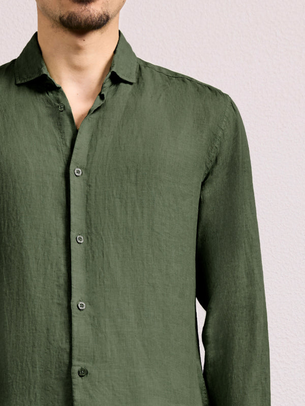 Frescobol Carioca ANTONIO LINEN SHIRT Evergreen