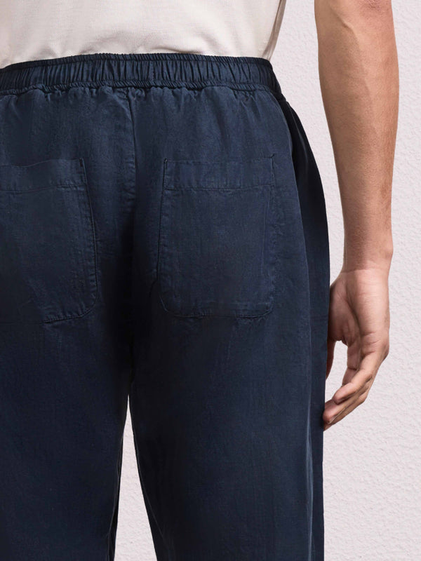 Frescobol Carioca MENDES LINEN-BLEND TROUSERS Navy