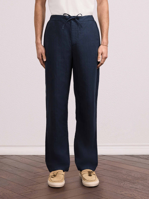 Frescobol Carioca MENDES LINEN-BLEND TROUSERS Navy