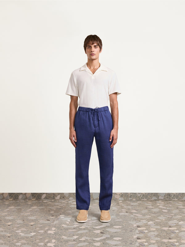 Frescobol Carioca OSCAR LINEN TROUSERS Navy-Blue