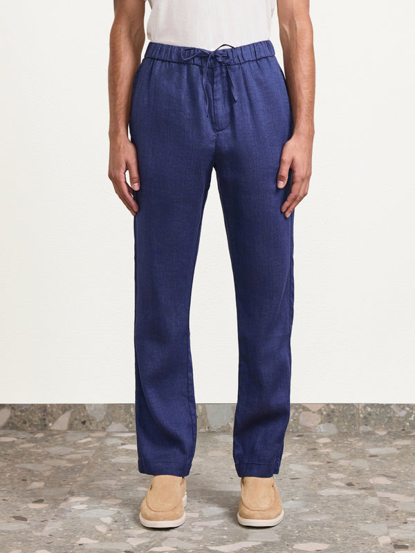 Frescobol Carioca OSCAR LINEN TROUSERS Navy-Blue
