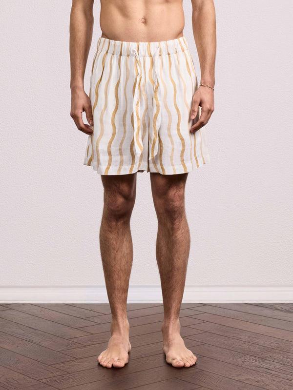 Frescobol Carioca LUCAS LINEN-VISCOSE SHORTS Ivory & Almond