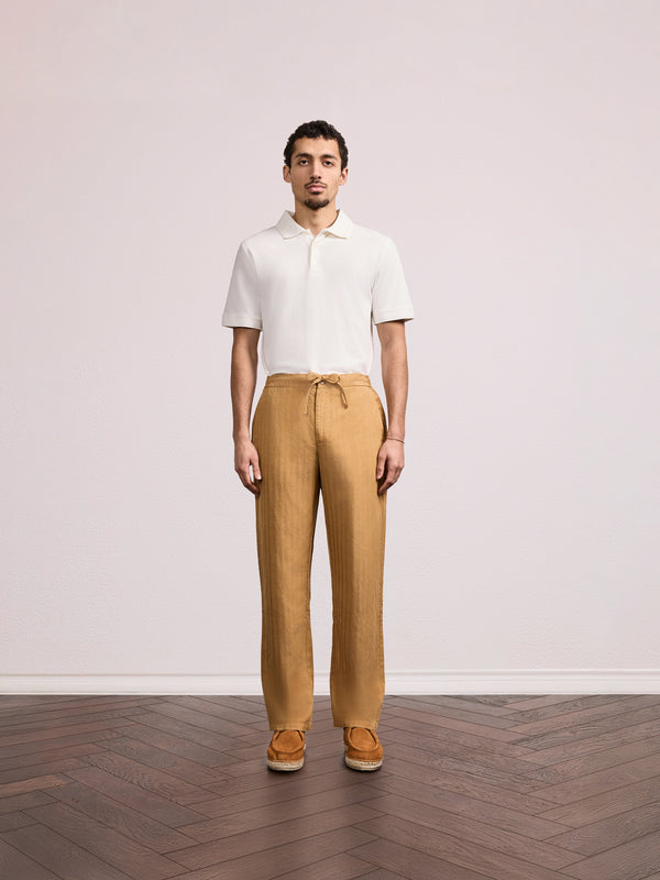 Frescobol Carioca MENDES LINEN-BLEND TROUSERS Stone Beige