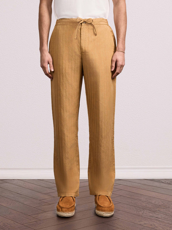 Frescobol Carioca MENDES LINEN-BLEND TROUSERS Stone Beige