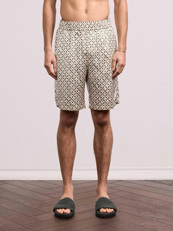 Frescobol Carioca PALMA SILK SHORTS Ivory & Evergreen