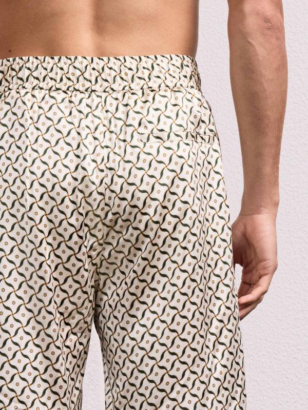 Frescobol Carioca PALMA SILK SHORTS Ivory & Evergreen