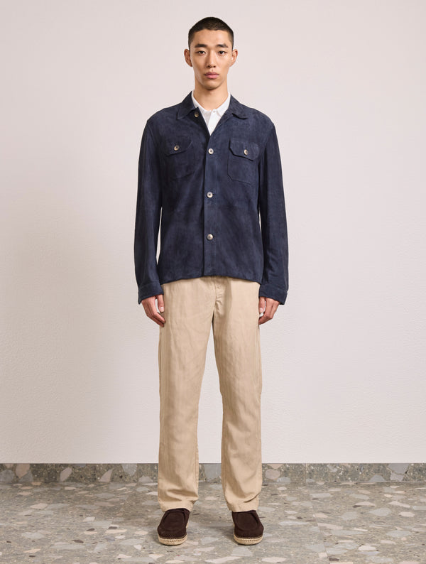 Frescobol Carioca RAVI SUEDE OVERSHIRT Charcoal Blue