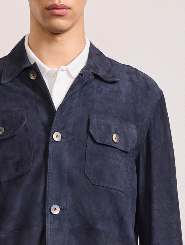 Frescobol Carioca RAVI SUEDE OVERSHIRT Charcoal Blue