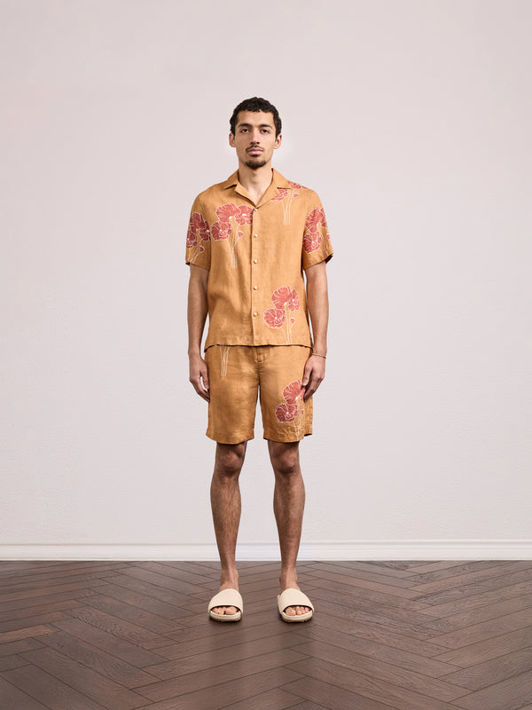 Frescobol Carioca ROBERTO LINEN SHIRT Almond & Coral Rose