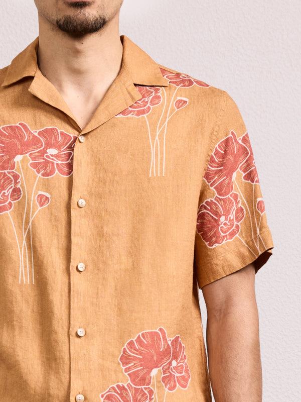 Frescobol Carioca ROBERTO LINEN SHIRT Almond & Coral Rose