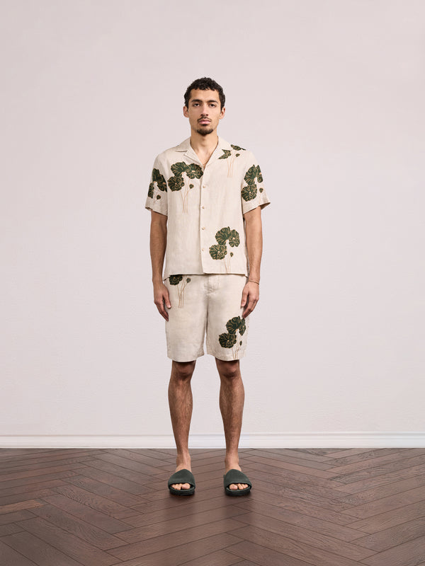 Frescobol Carioca ROBERTO LINEN SHIRT Ecru & Evergreen