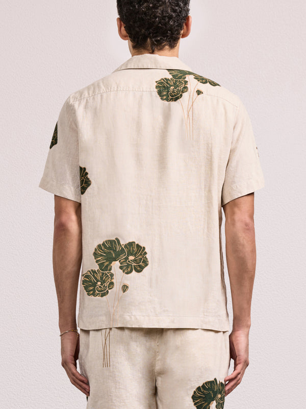 Frescobol Carioca ROBERTO LINEN SHIRT Ecru & Evergreen