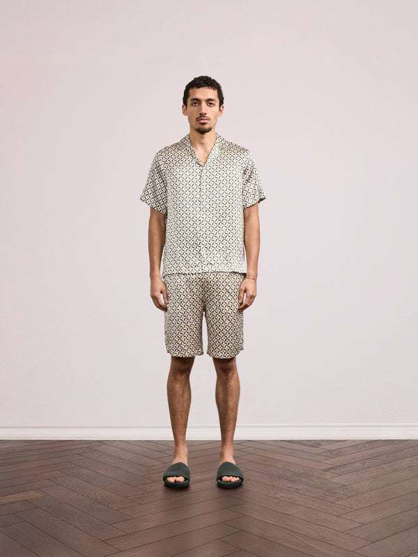 Frescobol Carioca ROBERTO SILK SHIRT Ivory & Evergreen