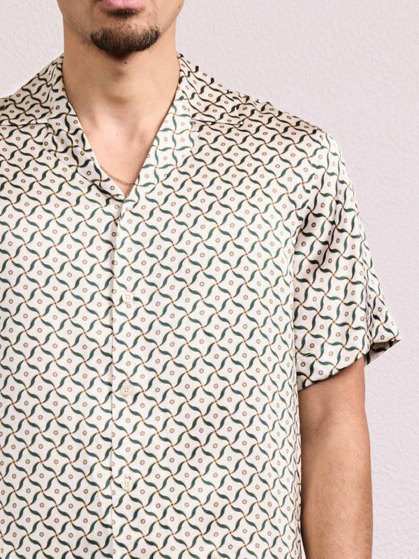 Frescobol Carioca ROBERTO SILK SHIRT Ivory & Evergreen