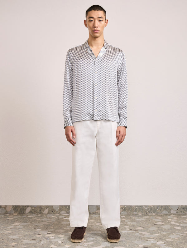 Frescobol Carioca SAFRA SILK SHIRT Ivory & Charcoal Blue