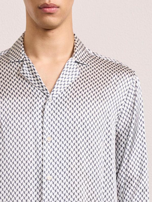 Frescobol Carioca SAFRA SILK SHIRT Ivory & Charcoal Blue