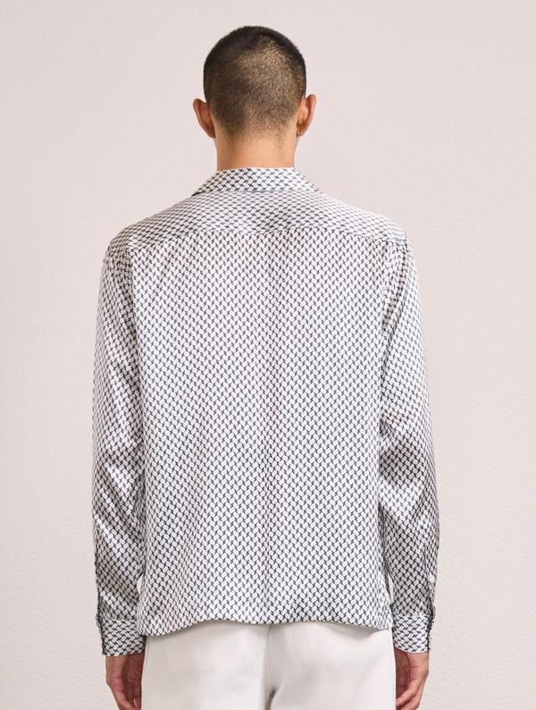 Frescobol Carioca SAFRA SILK SHIRT Ivory & Charcoal Blue