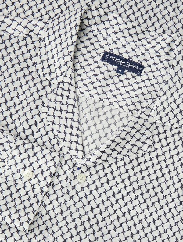 frescobol carioca SAFRA SILK SHIRT Ivory & Charcoal Blue