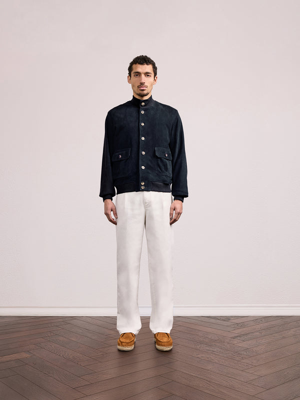 Frescobol Carioca VINCENTE SUEDE BOMBER JACKET Charcoal Blue