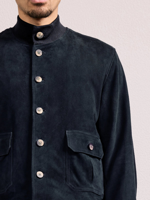Frescobol Carioca VINCENTE SUEDE BOMBER JACKET Charcoal Blue