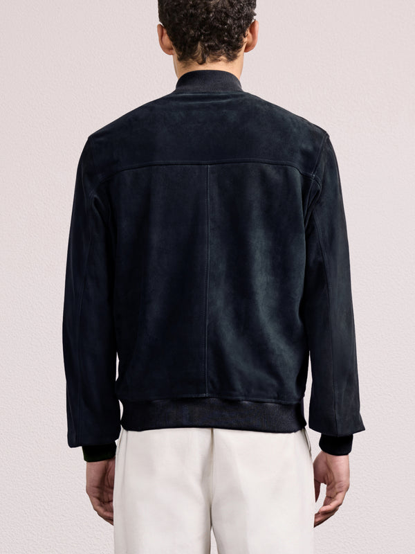 Frescobol Carioca VINCENTE SUEDE BOMBER JACKET Charcoal Blue