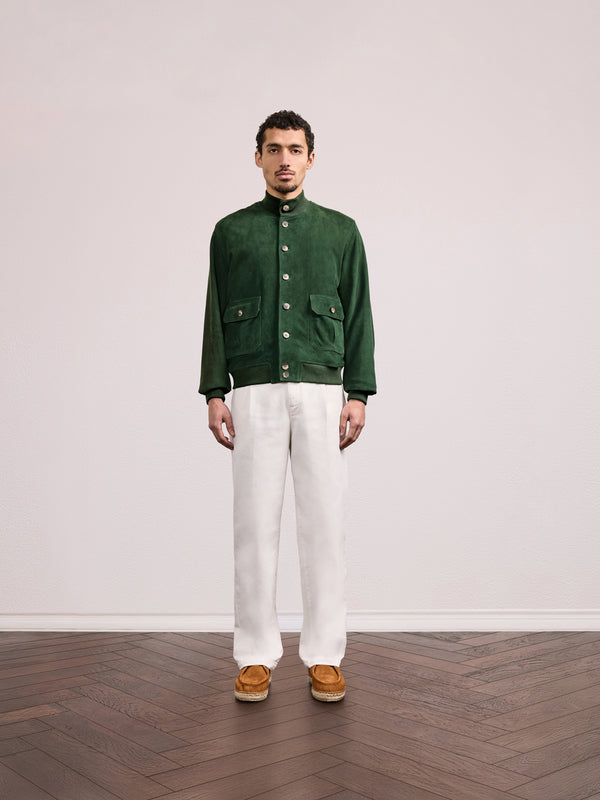 Frescobol Carioca VINCENTE SUEDE BOMBER JACKET Evergreen
