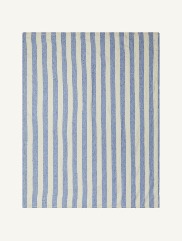 Frescobol Carioca WIDE-STRIPE LINEN BEACH TOWEL Blue & White
