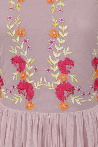 Frock & Frill Abelia Blush Floral Embroidered Maxi Dress