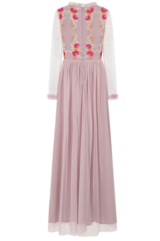 Frock & Frill Abelia Blush Floral Embroidered Maxi Dress