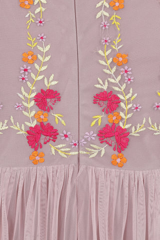 Frock & Frill Abelia Blush Floral Embroidered Maxi Dress