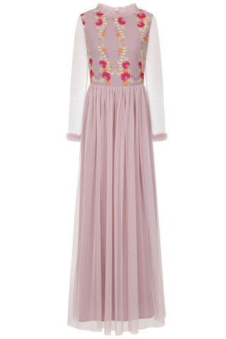 frock & frill Abelia Blush Floral Embroidered Maxi Dress