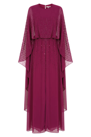 Frock & Frill Ada Boysenberry Embellished Cape Sleeve Maxi Dress