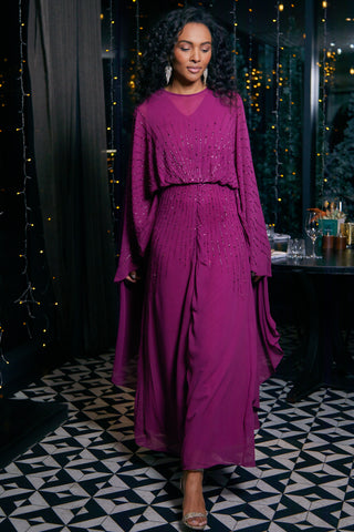 Frock & Frill Ada Boysenberry Embellished Cape Sleeve Maxi Dress