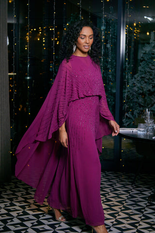 frock & frill Ada Boysenberry Embellished Cape Sleeve Maxi Dress