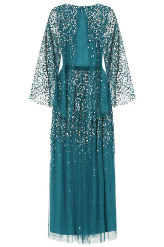 Frock & Frill Adeline Blue Cape Sleeve Sequin Maxi Dress