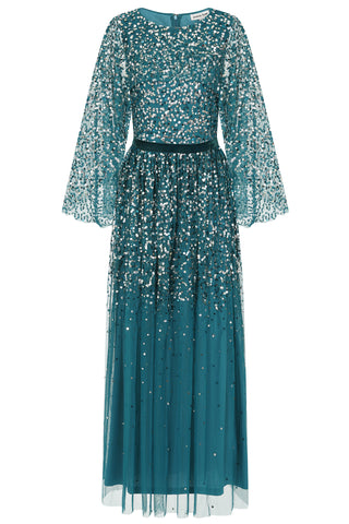 frock & frill Adeline Blue Cape Sleeve Sequin Maxi Dress