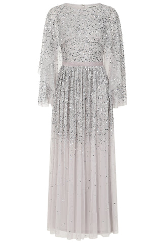 Frock & Frill Adeline Grey Cape Sleeve Sequin Maxi Dress