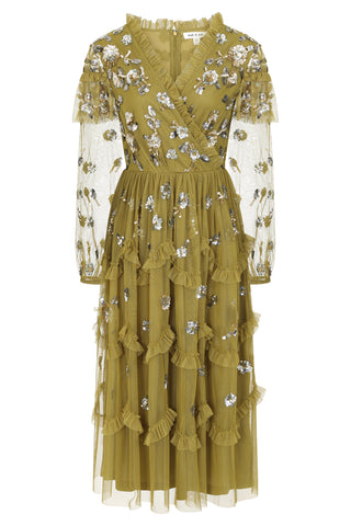 Frock & Frill Adira Willow Floral Sequin Ruffled Midi Dress