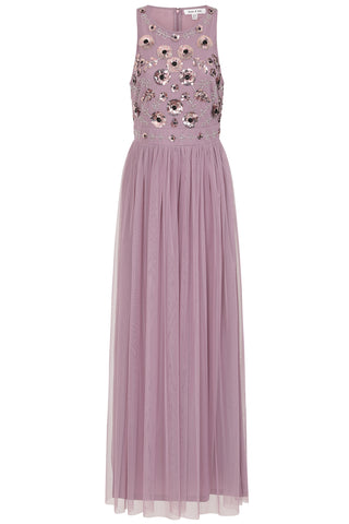 Frock & Frill Aeris Lilac Floral Embellished Maxi Dress