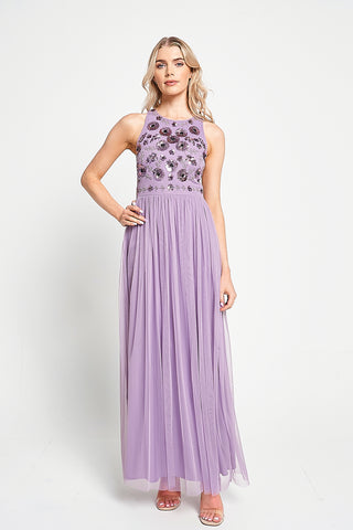 frock & frill Aeris Lilac Floral Embellished Maxi Dress
