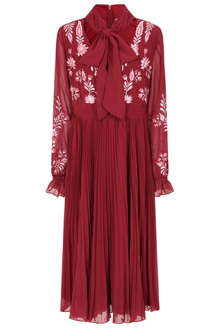 Frock & Frill Agatha Burgundy Floral Embroidered Midi Dress