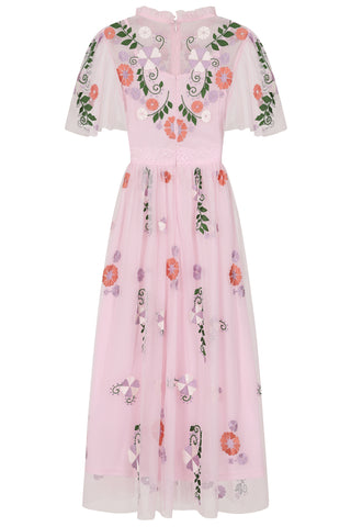 Frock & Frill Althea Pink Floral Embroidered Midi Dress