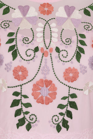 Frock & Frill Althea Pink Floral Embroidered Midi Dress