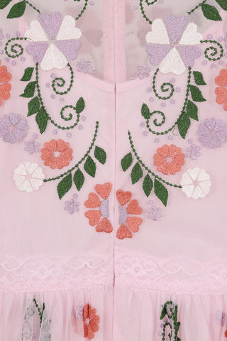 Frock & Frill Althea Pink Floral Embroidered Midi Dress
