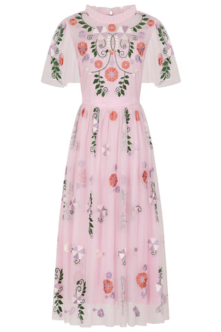 frock & frill Althea Pink Floral Embroidered Midi Dress
