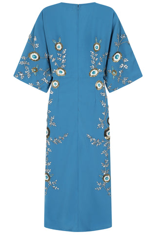 Frock & Frill Alyssa Blue Floral Embellished Midi Dress