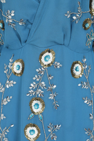 Frock & Frill Alyssa Blue Floral Embellished Midi Dress